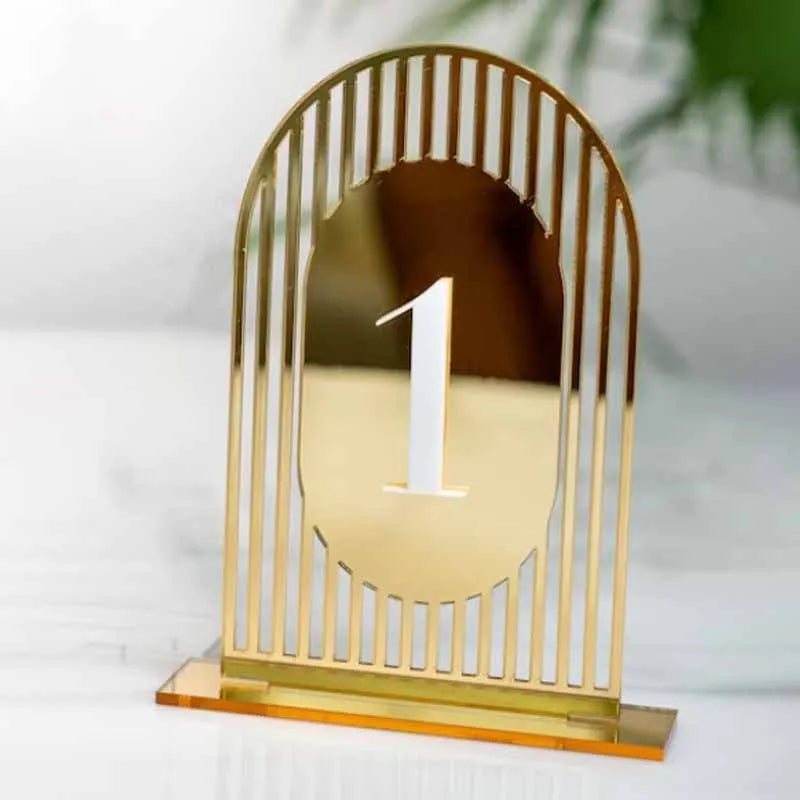 Arched Shape Table Numbers Wedding Table Numbers with Stand 3D Gold Mirror Table Signs Table Numbers For Wedding Reception Table