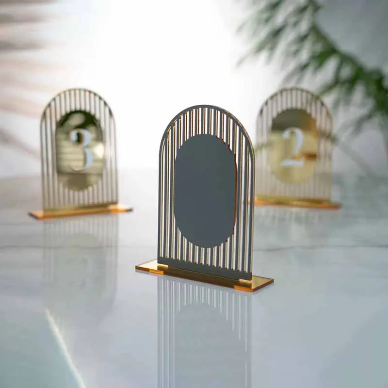 Arched Shape Table Numbers Wedding Table Numbers with Stand 3D Gold Mirror Table Signs Table Numbers For Wedding Reception Table