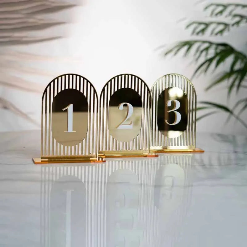 Arched Shape Table Numbers Wedding Table Numbers with Stand 3D Gold Mirror Table Signs Table Numbers For Wedding Reception Table
