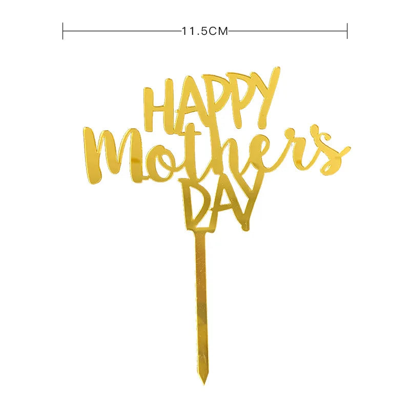 2023 Happy Mothers Day Cake Topper Gold Red Tulip Acrylic MOM Birthday Party Cake Toppers Dessert Decoration Mother's Day Gifts