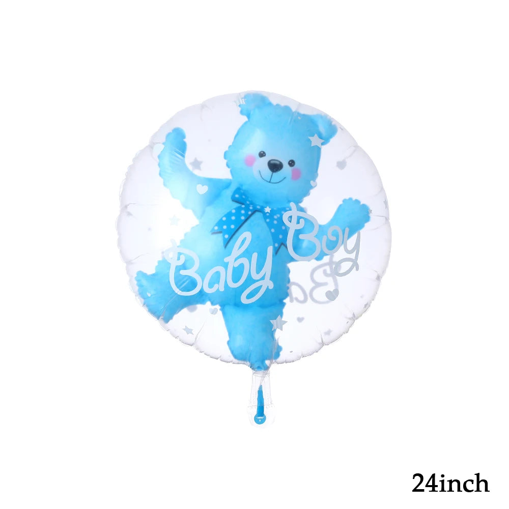 4D Transparent Baby Boy Girl Blue Pink Bubble Balloon Bear Foil Balloons Set Kids Birthday Gender Reveal Baby Shower Decorations