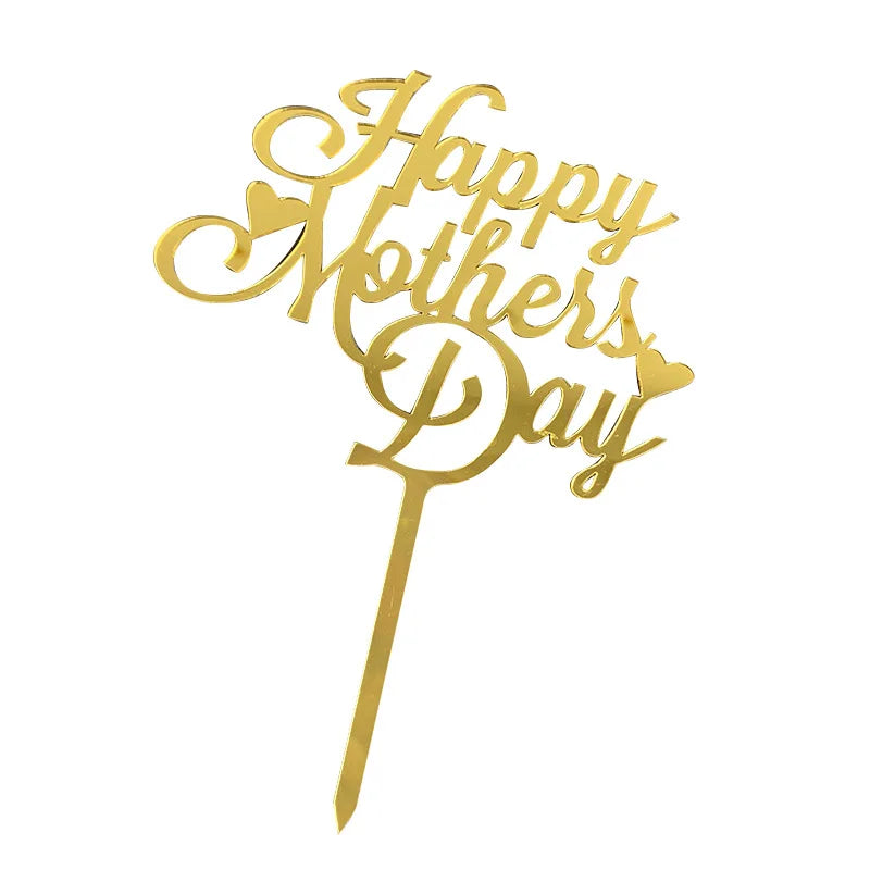 2023 Happy Mothers Day Cake Topper Gold Red Tulip Acrylic MOM Birthday Party Cake Toppers Dessert Decoration Mother's Day Gifts
