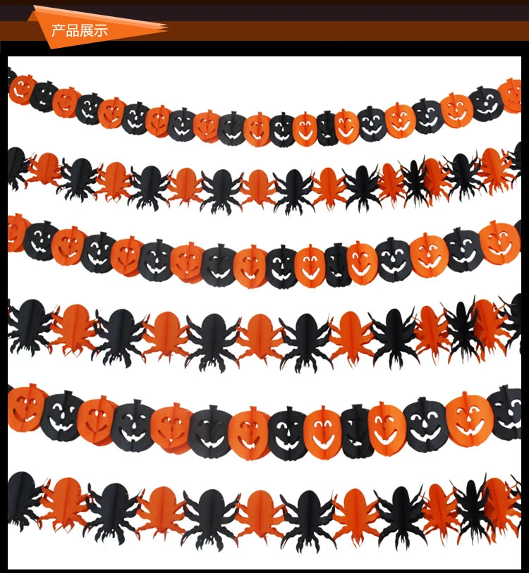 New 3M Halloween Terror Hanging Garland Bunting Bat Vampire Pumpkin Ghosts Spider Paper Banner Happy Party For Home Decorations