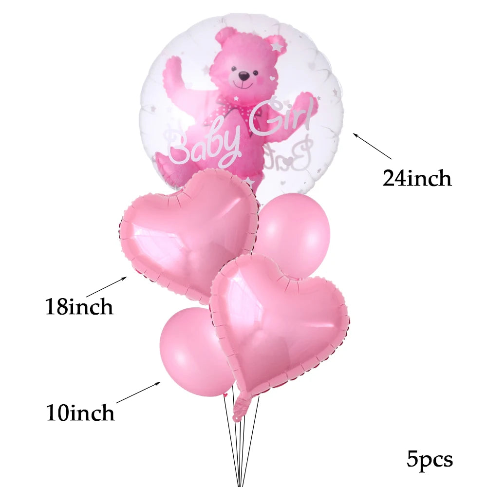 4D Transparent Baby Boy Girl Blue Pink Bubble Balloon Bear Foil Balloons Set Kids Birthday Gender Reveal Baby Shower Decorations