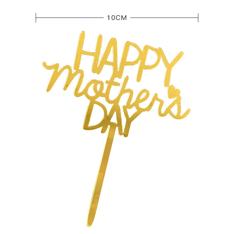 2023 Happy Mothers Day Cake Topper Gold Red Tulip Acrylic MOM Birthday Party Cake Toppers Dessert Decoration Mother's Day Gifts