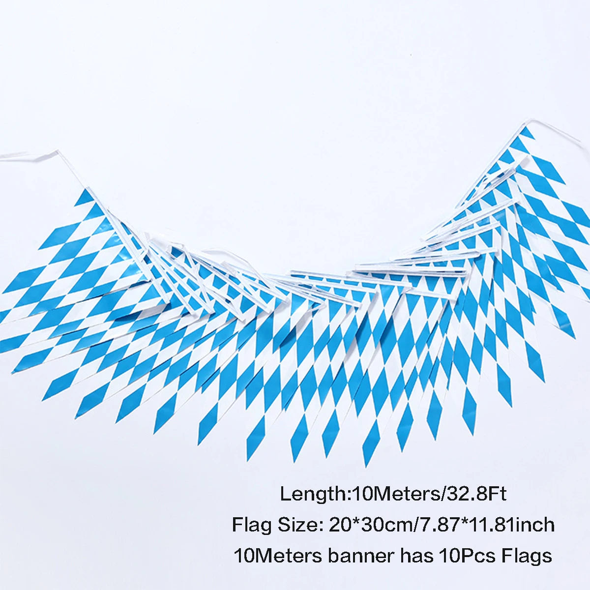 10 Meters Oktoberfest Bavarian Blue White Lattice Plastic Banners Flag Pennant for Bar Beer Oktoberfest Themed Party Decorations
