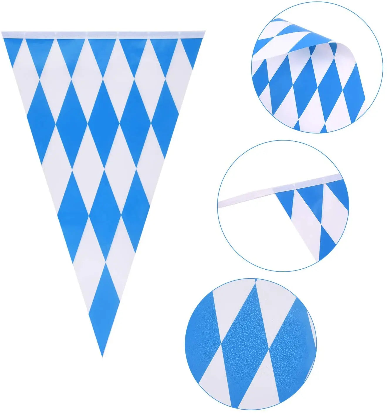 10 Meters Oktoberfest Bavarian Blue White Lattice Plastic Banners Flag Pennant for Bar Beer Oktoberfest Themed Party Decorations