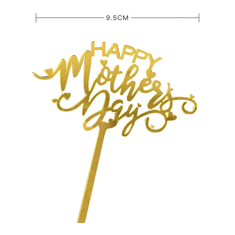 2023 Happy Mothers Day Cake Topper Gold Red Tulip Acrylic MOM Birthday Party Cake Toppers Dessert Decoration Mother's Day Gifts