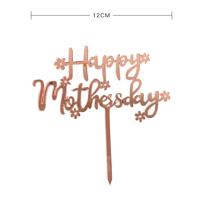 2023 Happy Mothers Day Cake Topper Gold Red Tulip Acrylic MOM Birthday Party Cake Toppers Dessert Decoration Mother's Day Gifts
