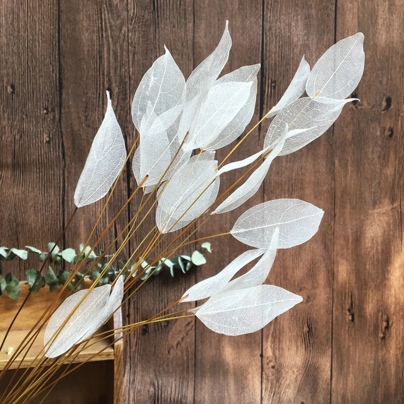 Home Decoration Lucency Leaves Natural Leaf Vein Immortal Artificial Flowers Wedding Table Decoration Wire Stem