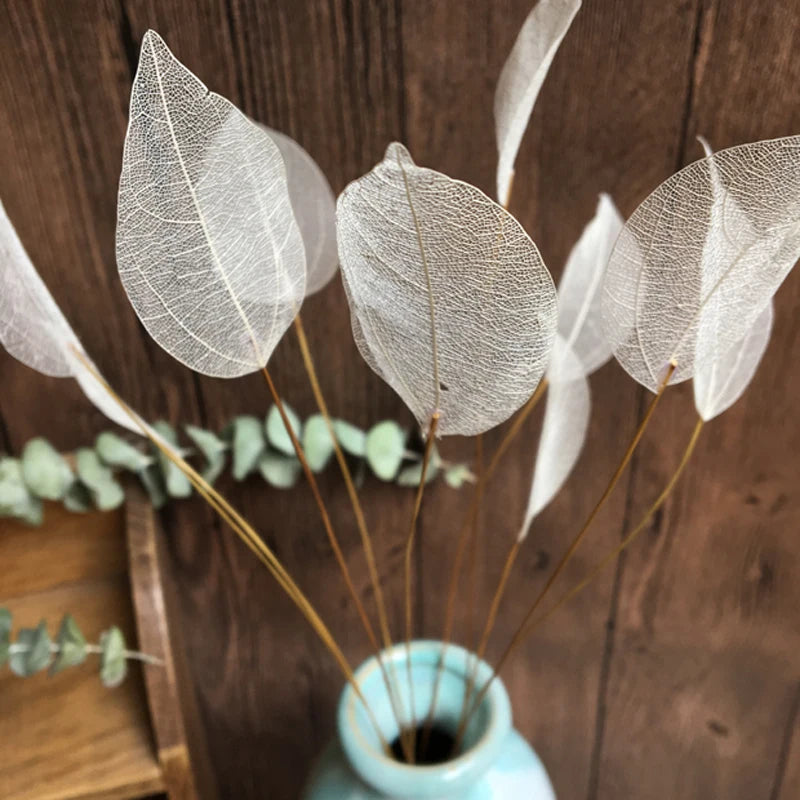 Home Decoration Lucency Leaves Natural Leaf Vein Immortal Artificial Flowers Wedding Table Decoration Wire Stem