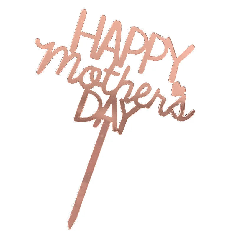 2023 Happy Mothers Day Cake Topper Gold Red Tulip Acrylic MOM Birthday Party Cake Toppers Dessert Decoration Mother's Day Gifts