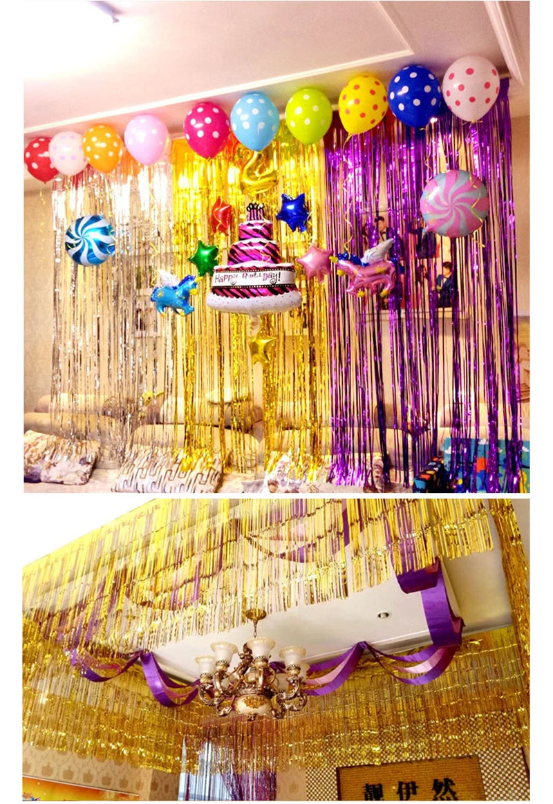 Valentine's Day Backdrop Curtains Glitter Gold Tinsel Fringe Foil Curtain Birthday Wedding Decoration Adult Anniversary Decor