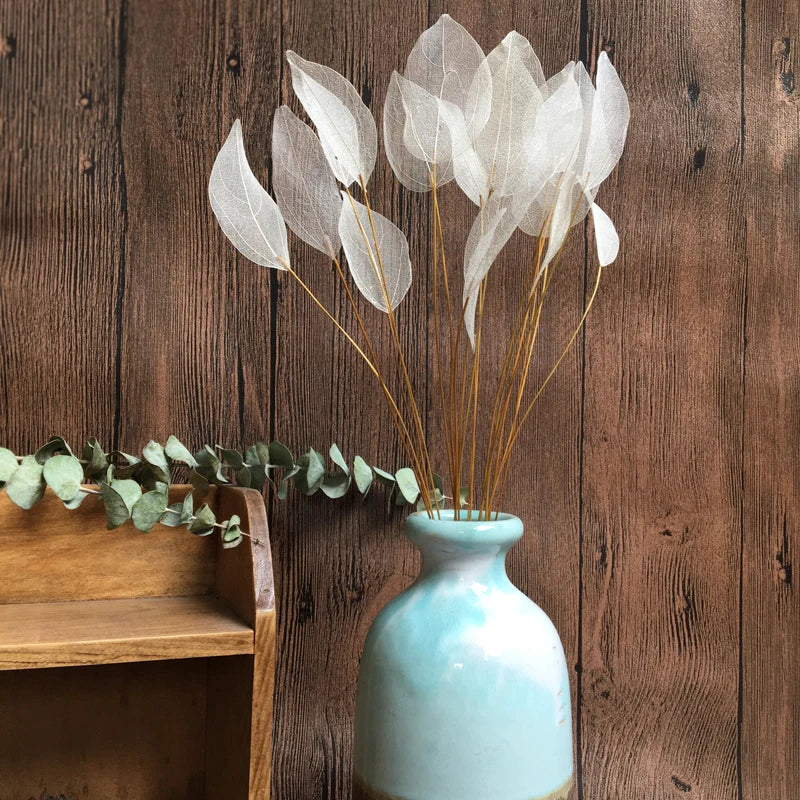 Home Decoration Lucency Leaves Natural Leaf Vein Immortal Artificial Flowers Wedding Table Decoration Wire Stem