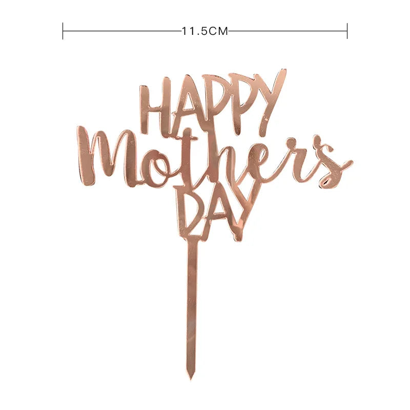 2023 Happy Mothers Day Cake Topper Gold Red Tulip Acrylic MOM Birthday Party Cake Toppers Dessert Decoration Mother's Day Gifts