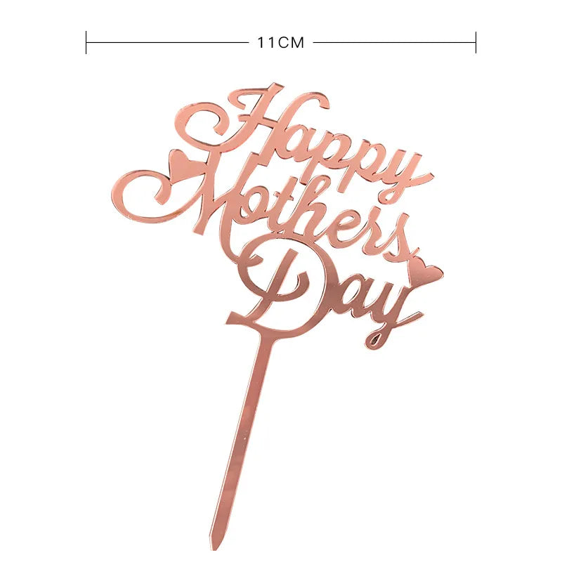 2023 Happy Mothers Day Cake Topper Gold Red Tulip Acrylic MOM Birthday Party Cake Toppers Dessert Decoration Mother's Day Gifts