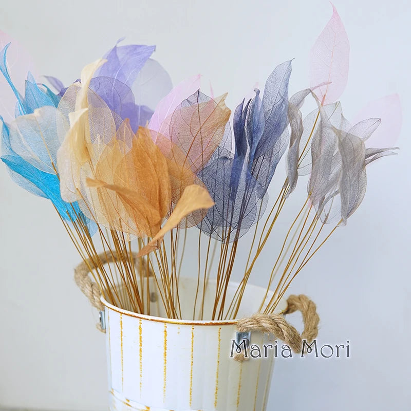 Home Decoration Lucency Leaves Natural Leaf Vein Immortal Artificial Flowers Wedding Table Decoration Wire Stem