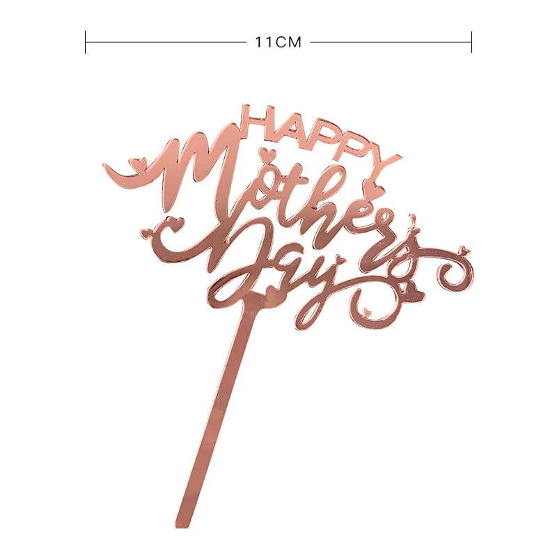 2023 Happy Mothers Day Cake Topper Gold Red Tulip Acrylic MOM Birthday Party Cake Toppers Dessert Decoration Mother's Day Gifts