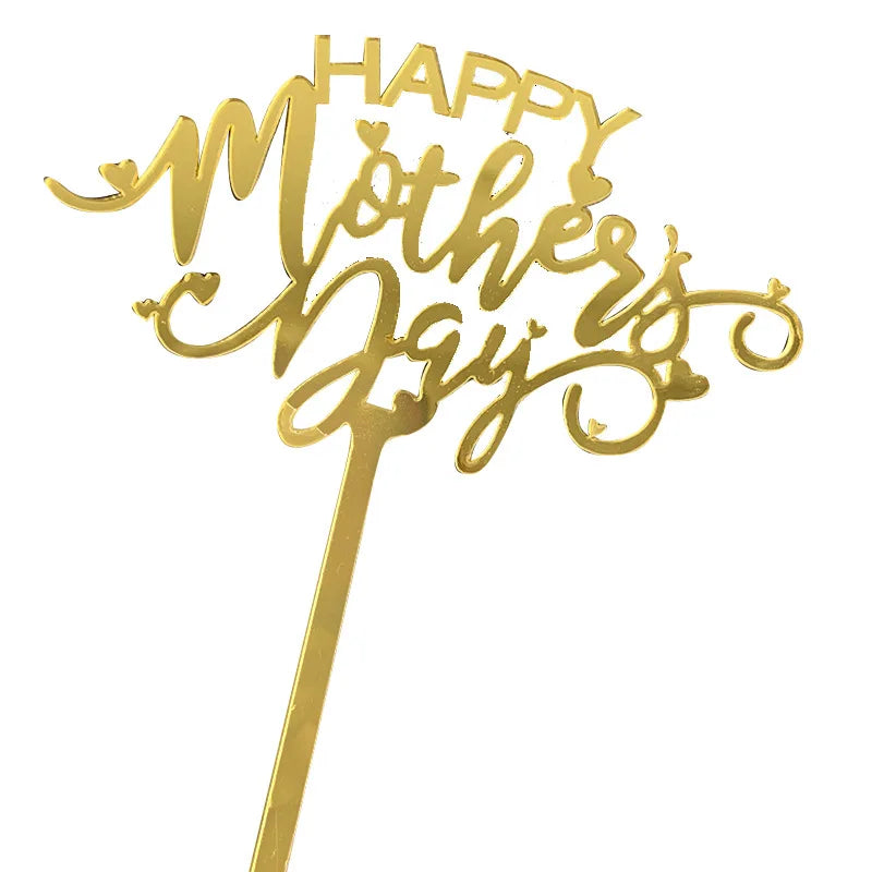 2023 Happy Mothers Day Cake Topper Gold Red Tulip Acrylic MOM Birthday Party Cake Toppers Dessert Decoration Mother's Day Gifts