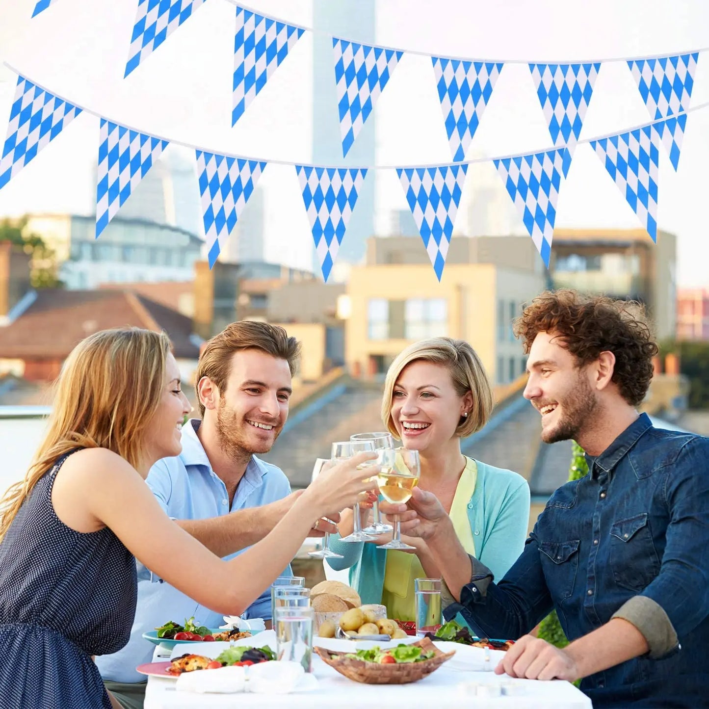 10 Meters Oktoberfest Bavarian Blue White Lattice Plastic Banners Flag Pennant for Bar Beer Oktoberfest Themed Party Decorations