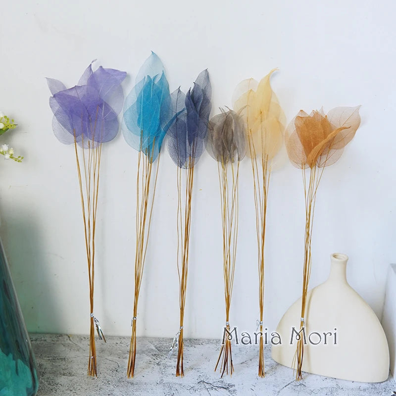Home Decoration Lucency Leaves Natural Leaf Vein Immortal Artificial Flowers Wedding Table Decoration Wire Stem