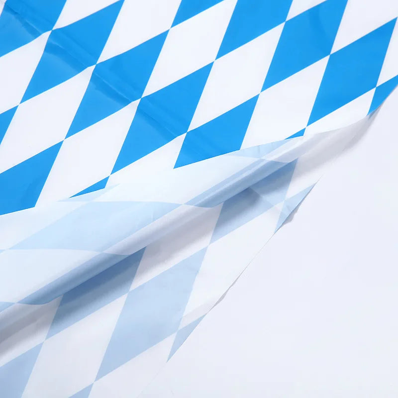 10 Meters Oktoberfest Bavarian Blue White Lattice Plastic Banners Flag Pennant for Bar Beer Oktoberfest Themed Party Decorations
