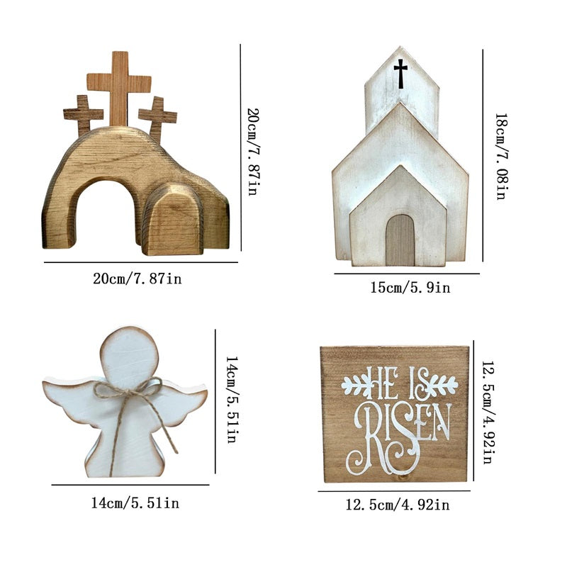 Cross-Border Wooden Easter Crafts Wooden Ornament Table Decorations Church Tray Decoration Creative