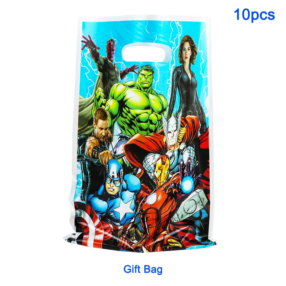 Avengers Superhero Birthday Party Decoration Balloon Cake Plate Paper Cup Box Gift Bag Background Banner 10 People Tableware Set