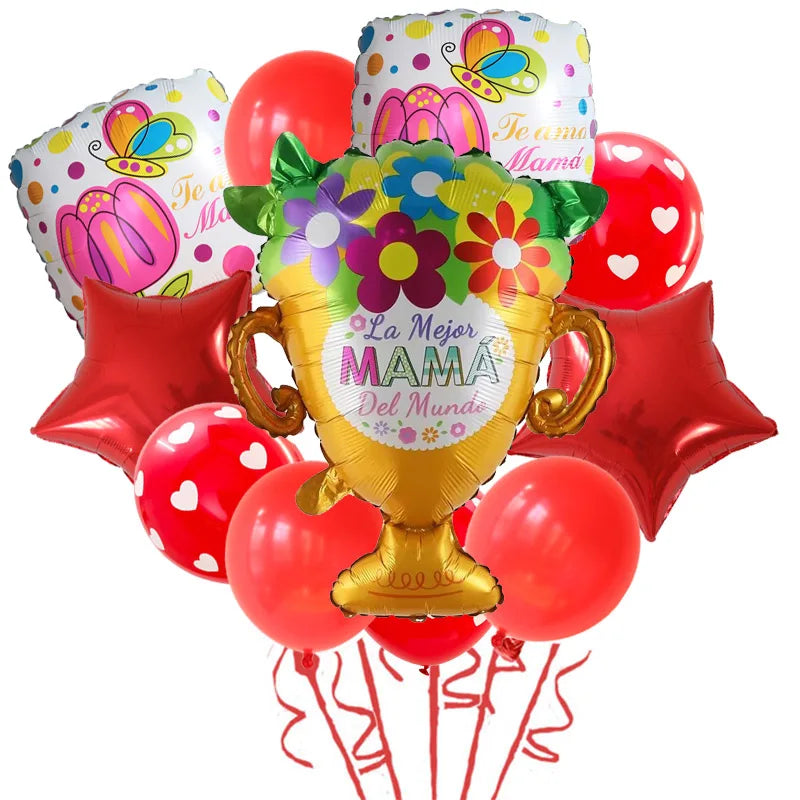 11pcs/Set Best DAD Trophy Spanish Happy Father's Day Foil Balloons English Mother's Day Party Decoration Latex Air Globos Gifts