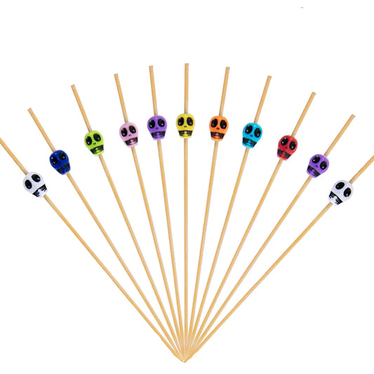 100/200pcs Halloween Skull Cocktail Picks Toothpicks Cocktail Picks Fruit Sticks Appetizers Bamboo Skewers Halloween Party Decor