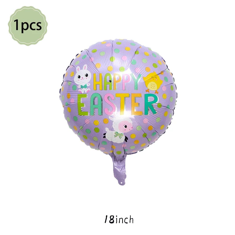 Happy Easter Party Decorations Bunny Eggs Paper Plates Cute White Rabbit Carrot Foil Balloons Kids Party Supplies Easter Favors