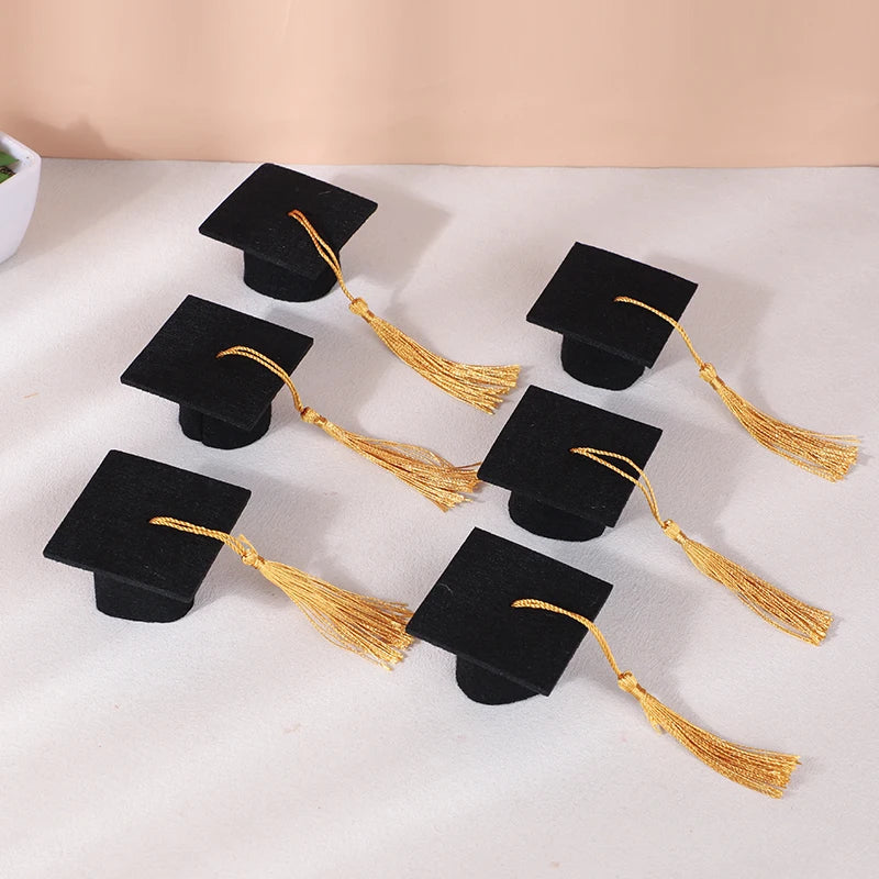 5/10pcs Felt Bachelor Hat with Tassels for Graduation Party DIY Decoration Wine Bottle Topper Graduate Mini Cap Candy Gift Boxes