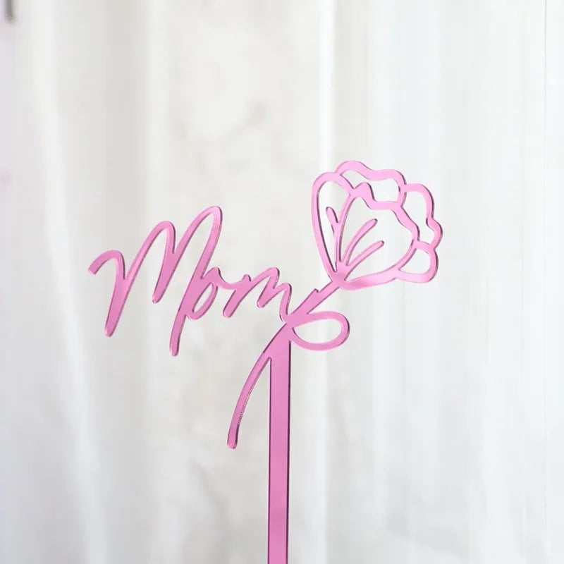 2023 Happy Mothers Day Cake Topper Gold Red Tulip Acrylic MOM Birthday Party Cake Toppers Dessert Decoration Mother's Day Gifts