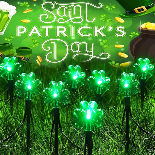 100 LED St Patricks Day Decorations Lights Solar Shamrock String Lights, Outdoor Solar Powered Garden Pathway Lights 635