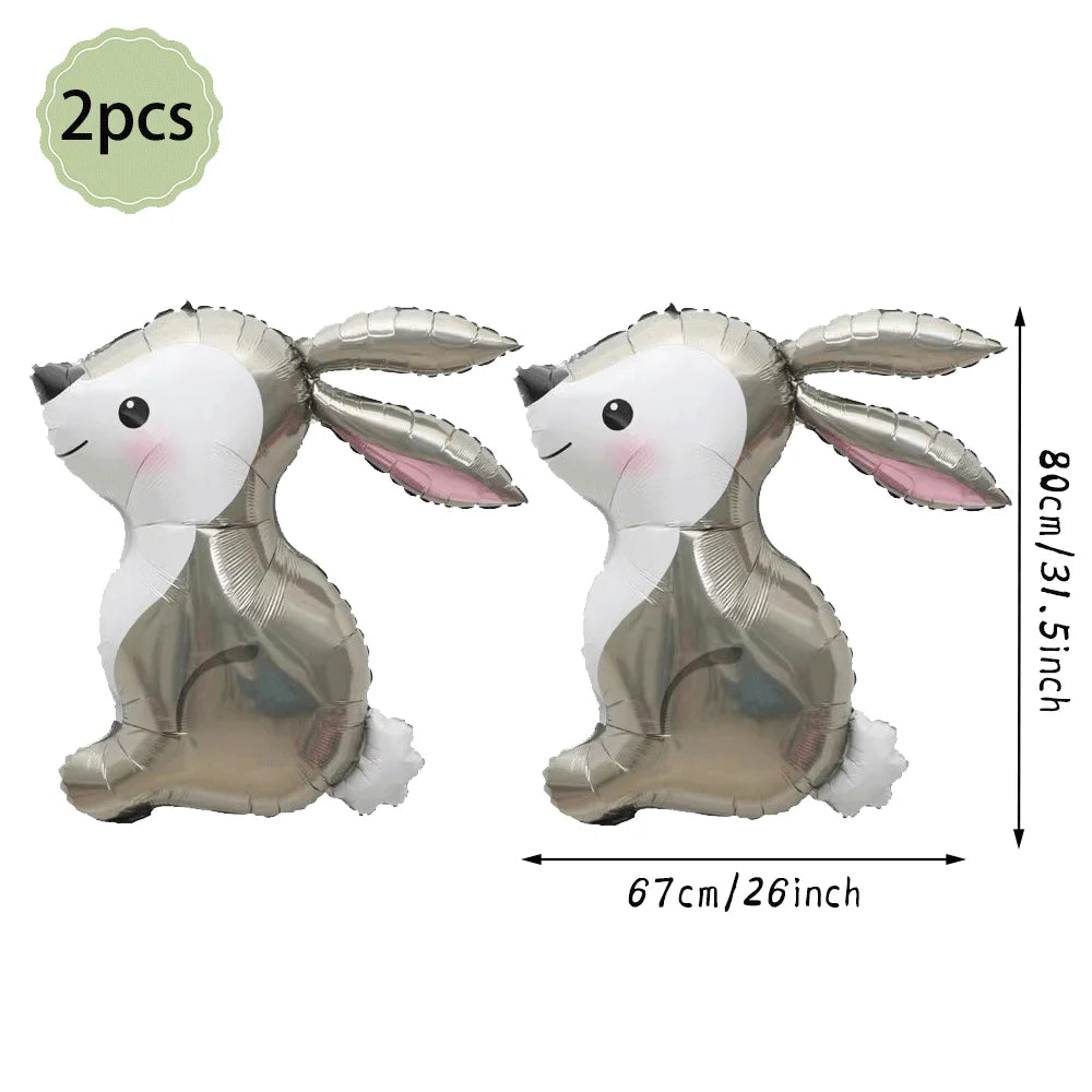 Happy Easter Party Decorations Bunny Eggs Paper Plates Cute White Rabbit Carrot Foil Balloons Kids Party Supplies Easter Favors
