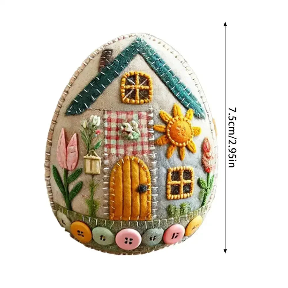 Patchwork Felt Egg House DIY Kit, Easter Craft Decor, Handmade Embroidered Felt Easter Eggs Kit, Home Easter Eggs Ornaments
