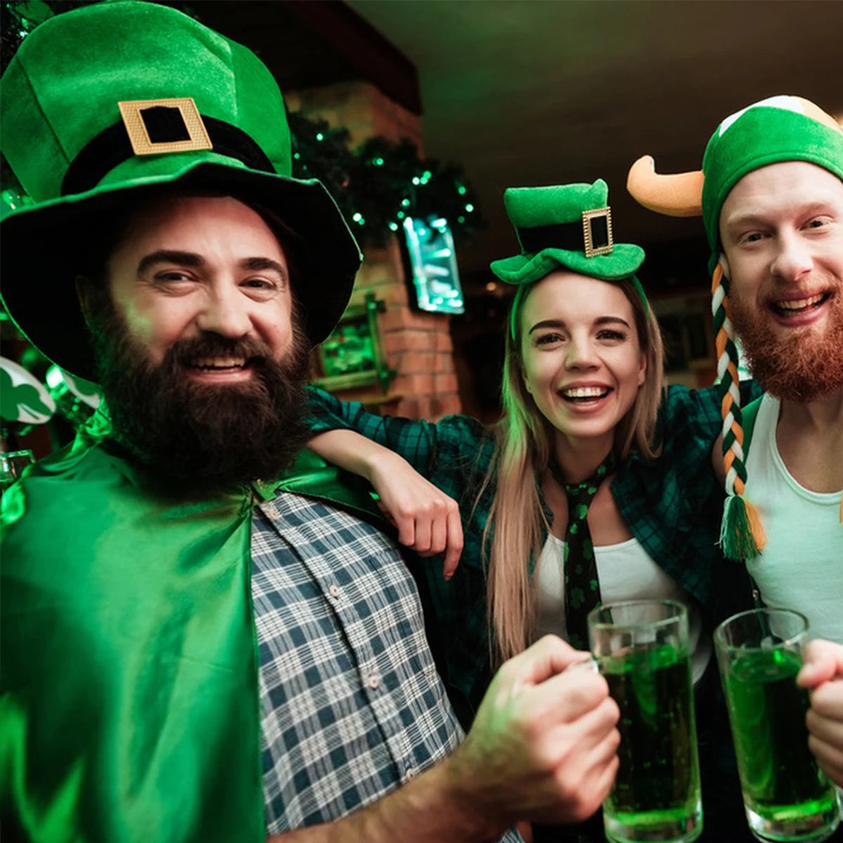 Saint Patricks Day Top Hat Holiday Fake Beard Green Celebration Costume for Irish Festival Birthday Party Decor Supplies