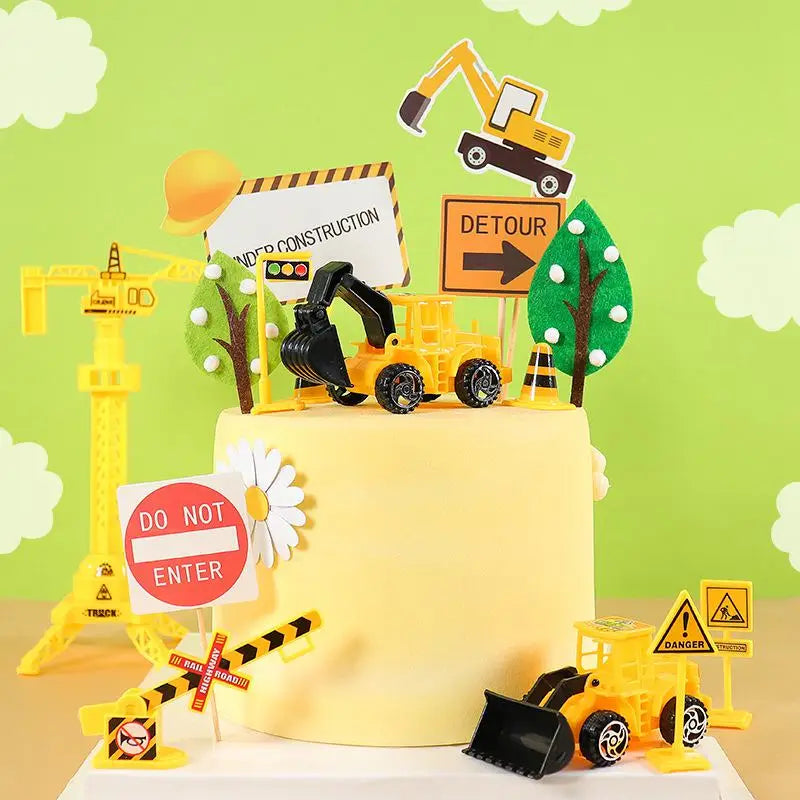 Excavator Car Crane Tractor Birthday Cake Topper Construction Party Decor Boy Kid Baby Shower 1st Birthday Party Cake Baking Kit