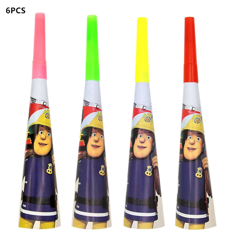 Firefighter Sam Party Supplies Plates Napkins Cups Tablecloth Banner Fire Truck Party Decorations Kids Boys Decor Supplies
