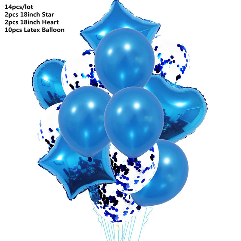 14pcs Rose Gold Mix Star Heart Confetti Latex Balloons Birthday Party Decorations Kids Adult Wedding Anniversary Globos Supplies