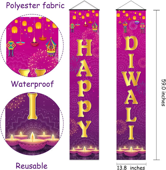 Cheereveal Happy Diwali Porch Sign Festival of Lights Party Banner Hindu Dewalee Door Hanging Decorations Deepavali Home Decor