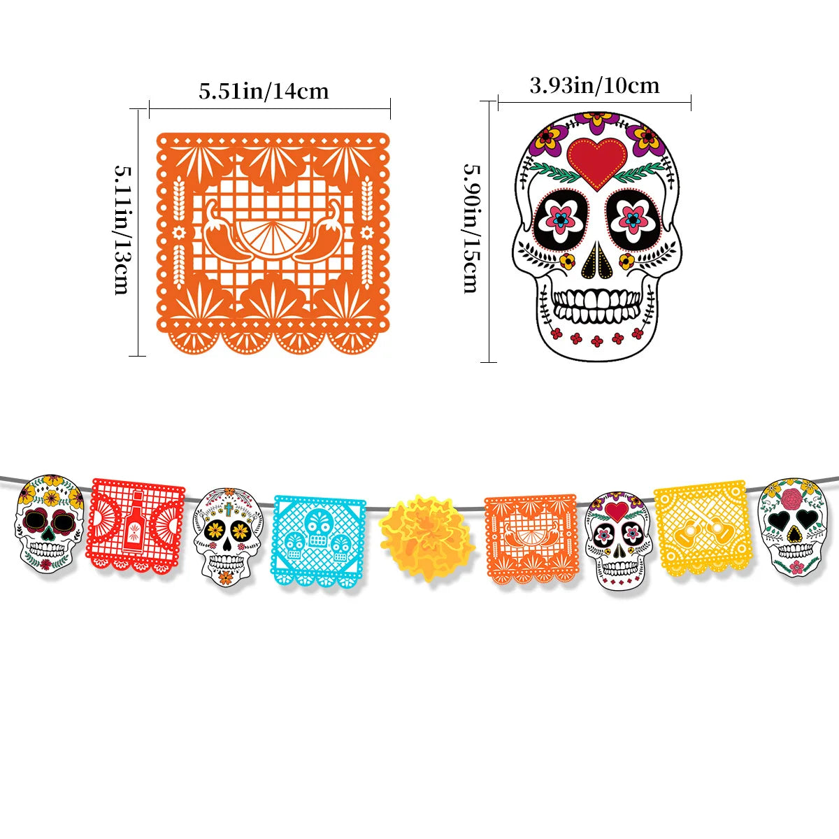 Day of the Dead Decor Dia De Los Muertos Picado Banner Sugar Skull Balloons for Mexican Fiesta Dia De Los Muertos Altar Party