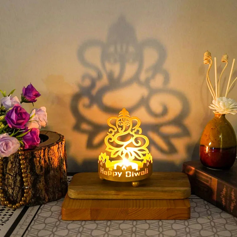 1Pc Art Metal Buddha Statue Candle Holder Crafts Home Decoration Hollow Shadow Diwali Festival Fortune Candle Lamp