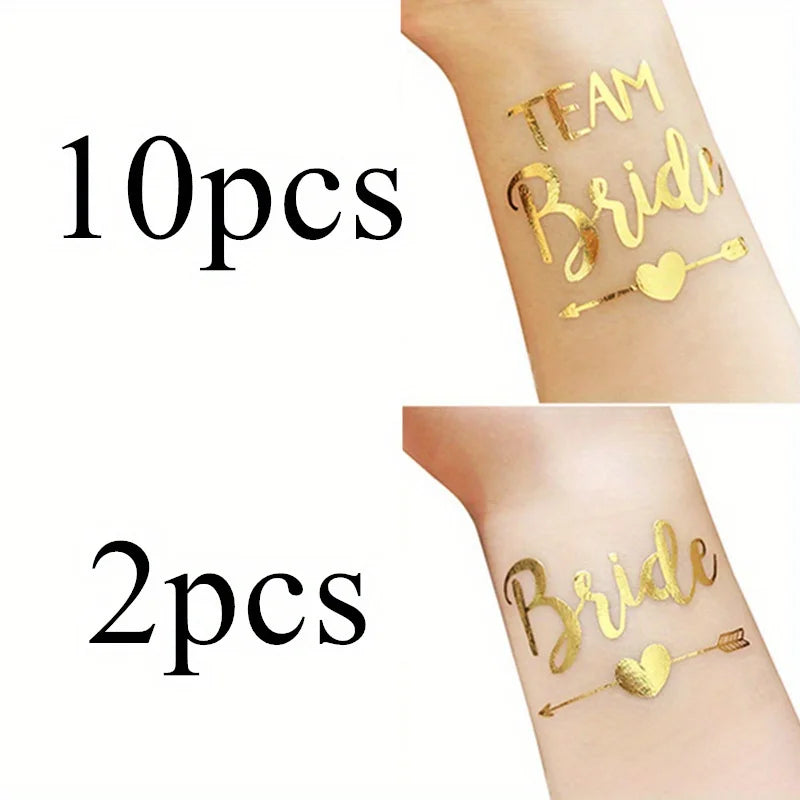 12pcs Combination Golden Team Bride Tattoo Sticker Bride To Be Bachelorette Party Hen Party Bridal Shower Wedding Party Decor