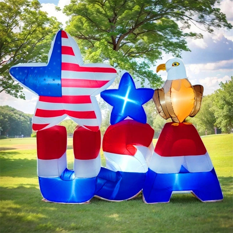Happy 4th of July Inflatable Decoration 2.1M\7FT Independence Day Giant Inflated Model Ornament Home Festival Party DIY Decor