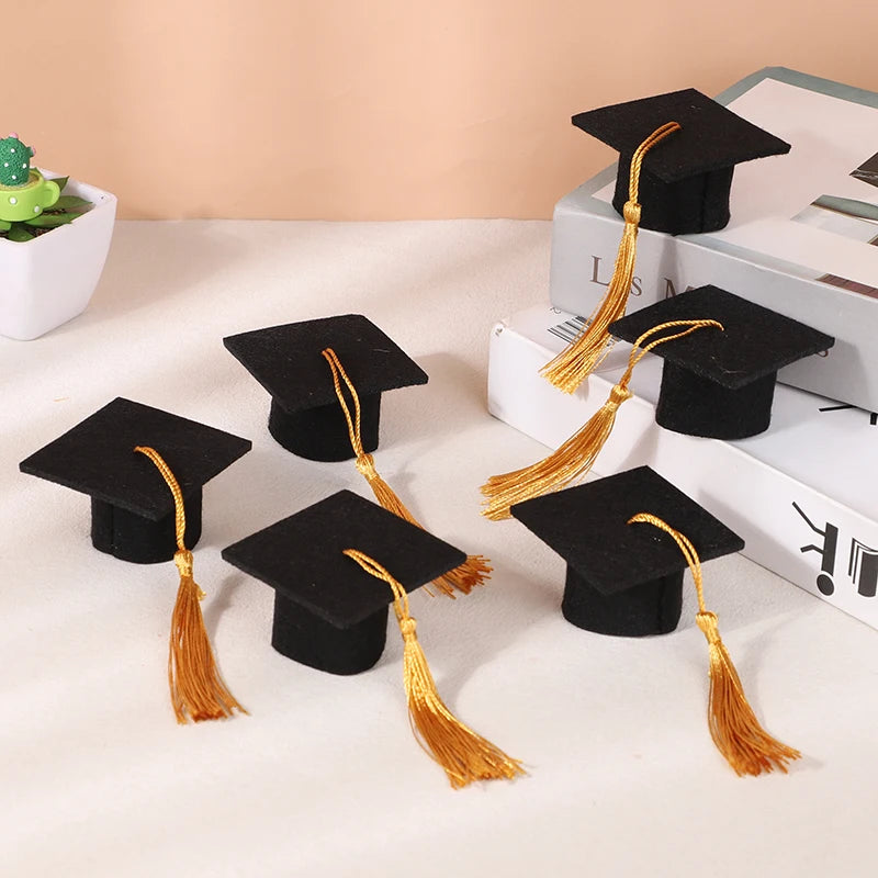 5/10pcs Felt Bachelor Hat with Tassels for Graduation Party DIY Decoration Wine Bottle Topper Graduate Mini Cap Candy Gift Boxes