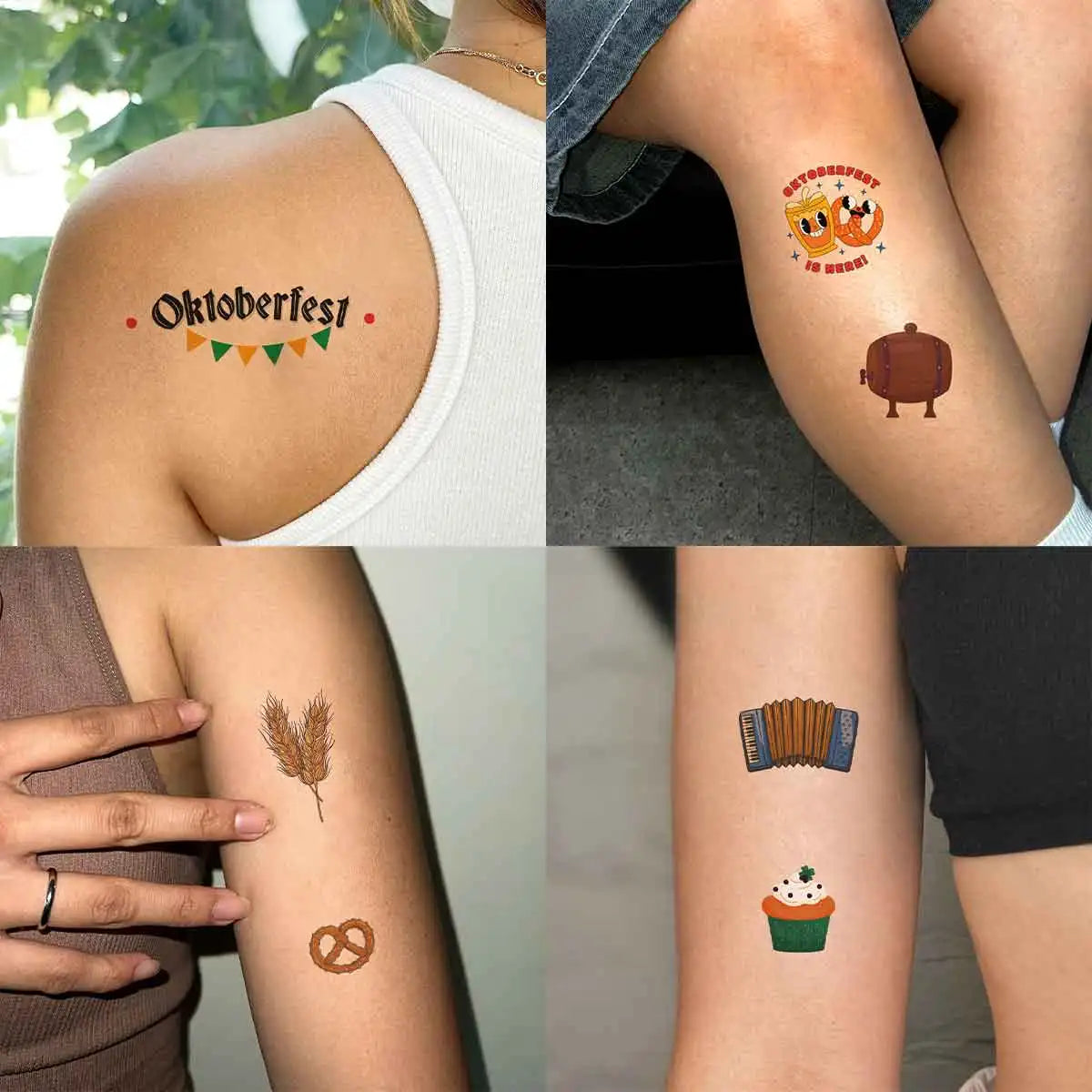 4pcs Oktoberfest Party Tattoo Stickers Finger Wrist Ankle Tattoo Body Art German Bavarian Beer Party Decoration for Women Men
