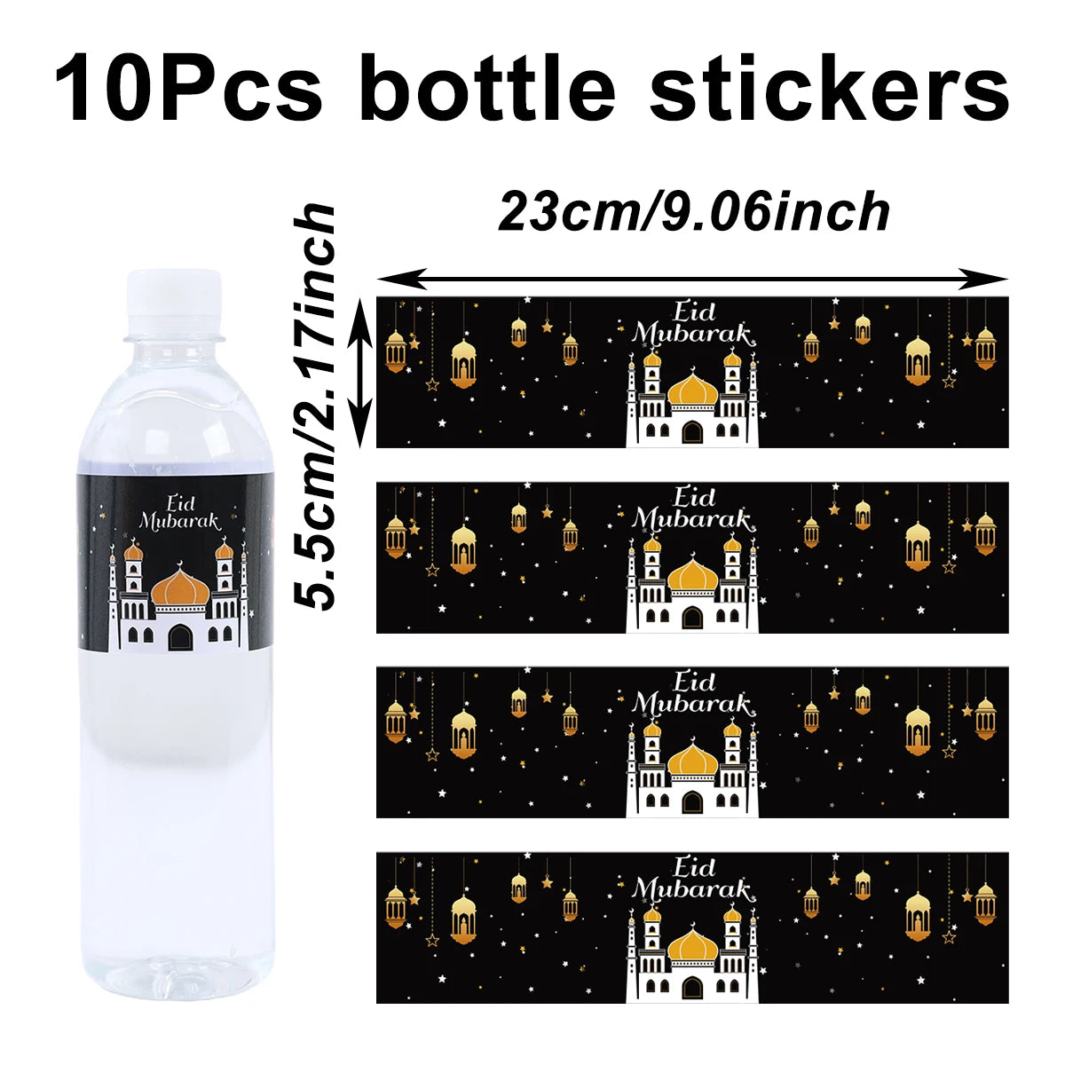 10/24pcs Eid Mubarak Bottle Labels Sticker Ramadan Kareem Decoration For Home 2025 Muslim Islamic Party Supplies Eid Al-fitr