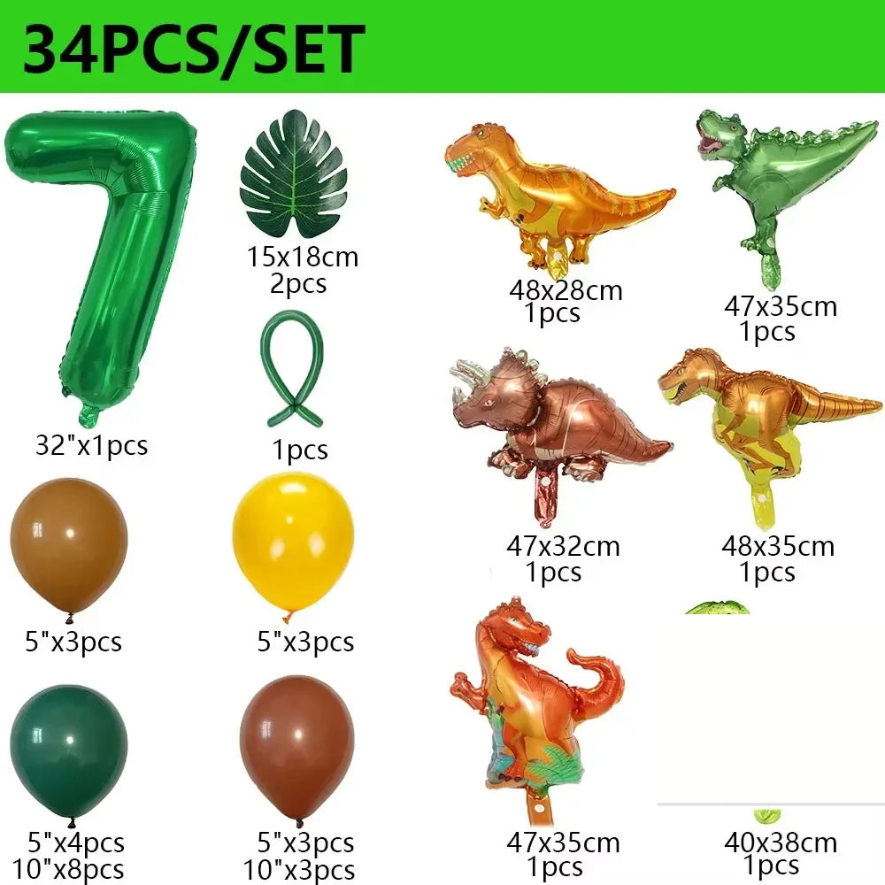 32 英寸 Number Dinosaur Birthday Party Dino Balloons Palm Leaf Set First Bthday Boy Party Kids Baby Shower Jungle Safari Deco