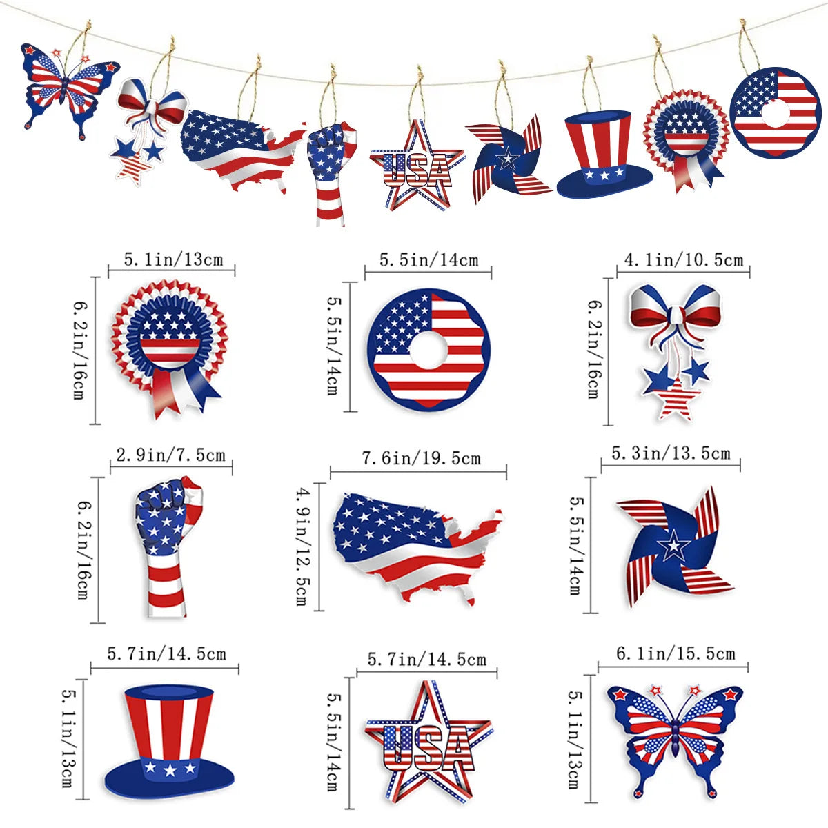 Independence Day Party Photo Props Spiral Pendant I Love USA Banner Balloon July 4th Day Christmas New Year Party Decoration